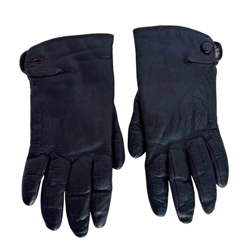 Vintage Leather Driving Gloves Rabbit Fur Lined Black Womens 7 Made in Italy EUC